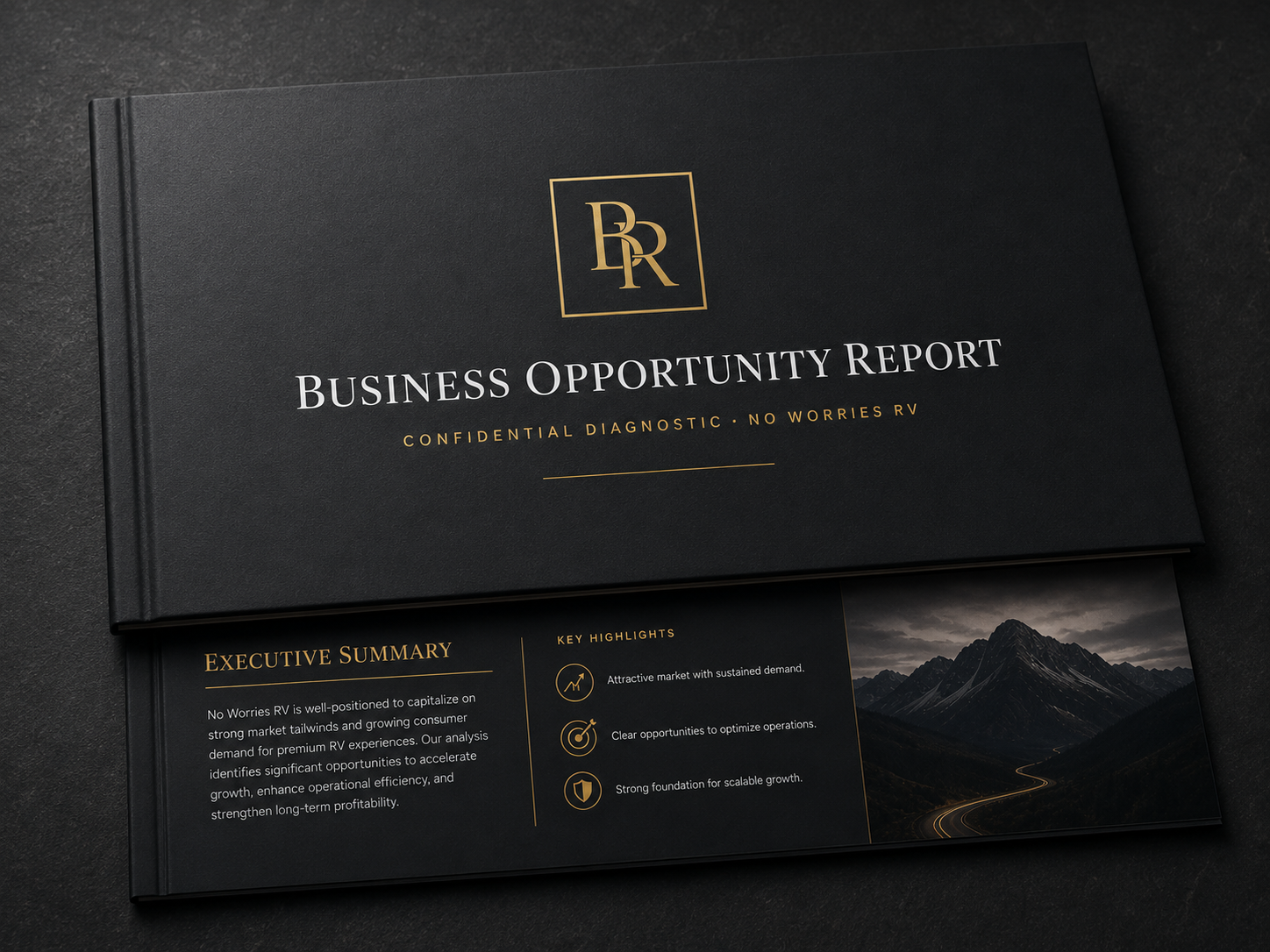 Sample Black Ridge Business Optimization Business Opportunity Report showing cover and executive summary